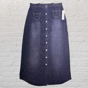 Marla Kim Black Fade Wash Button Maxi Jean Skirt‎ Denim Size M Cowgirl Boho NWT